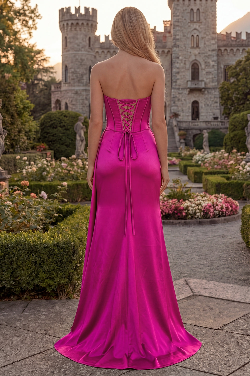Strapless Corset Mermaid Burgundy Appliqued Prom Dress