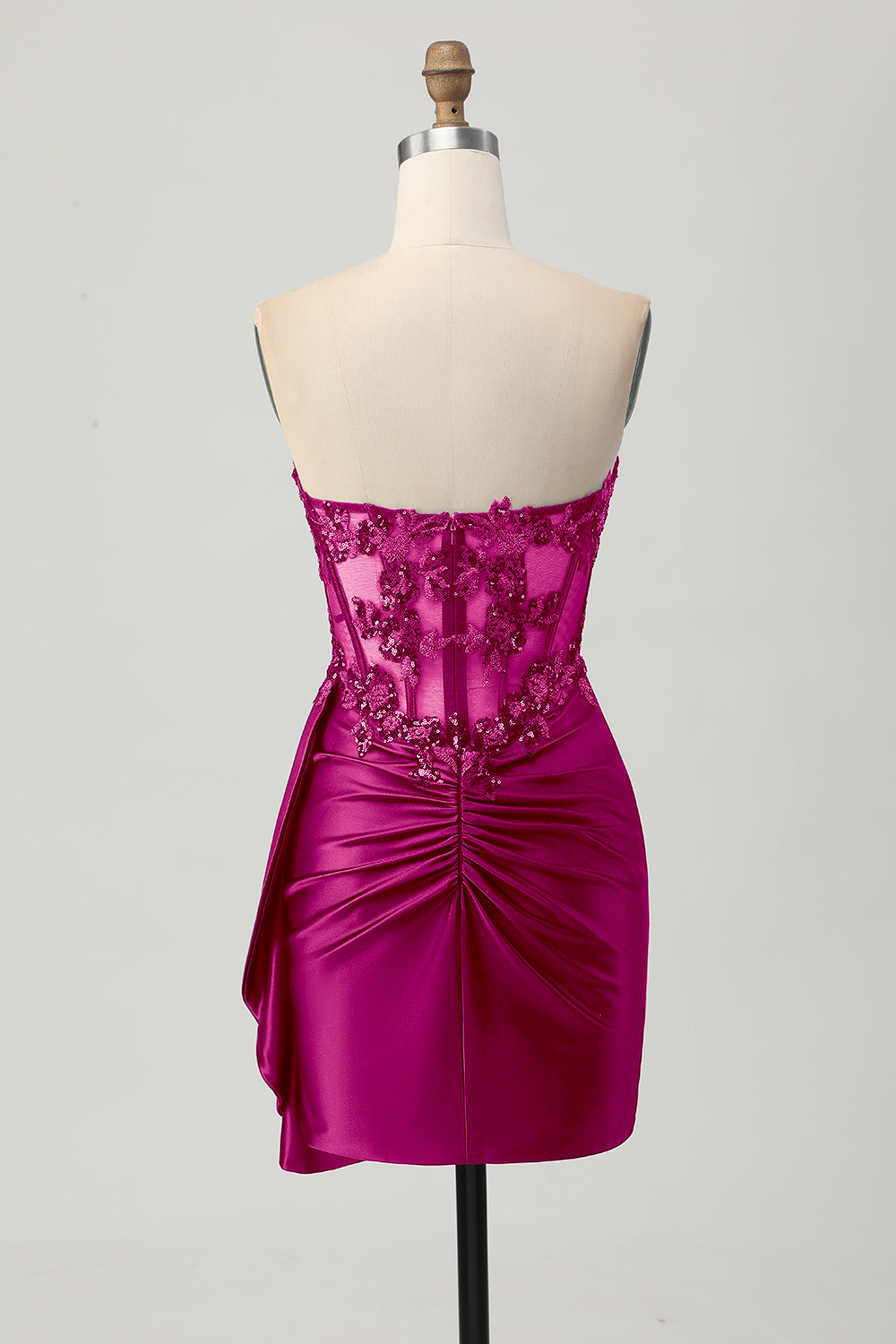 Strapless Bodycon Corset Appliqued Dark Green Homecoming Dress With Sash