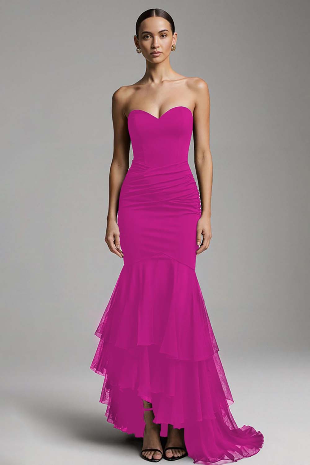 Black Strapless Mermaid Formal Dress With Ruffles