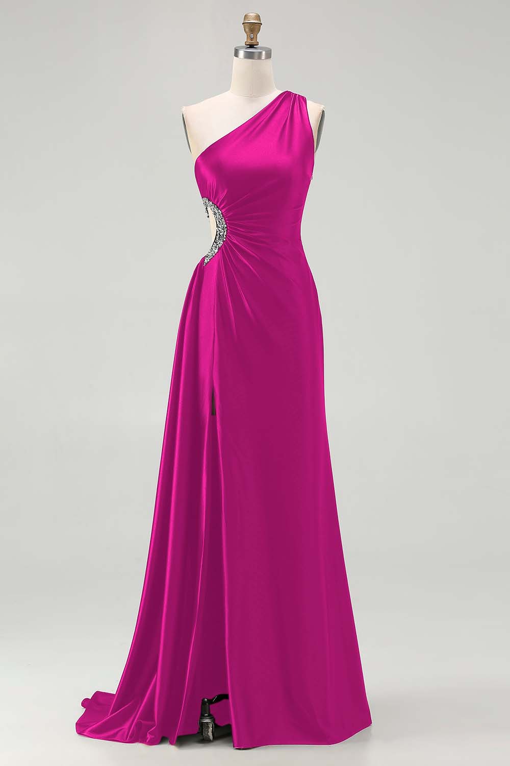 One Shoulder Cut Out Mermaid Black Tie Dress With Slit