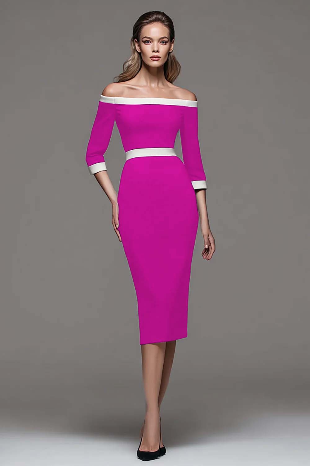 Off The Shoulder Black and White Pencil Work Dress
