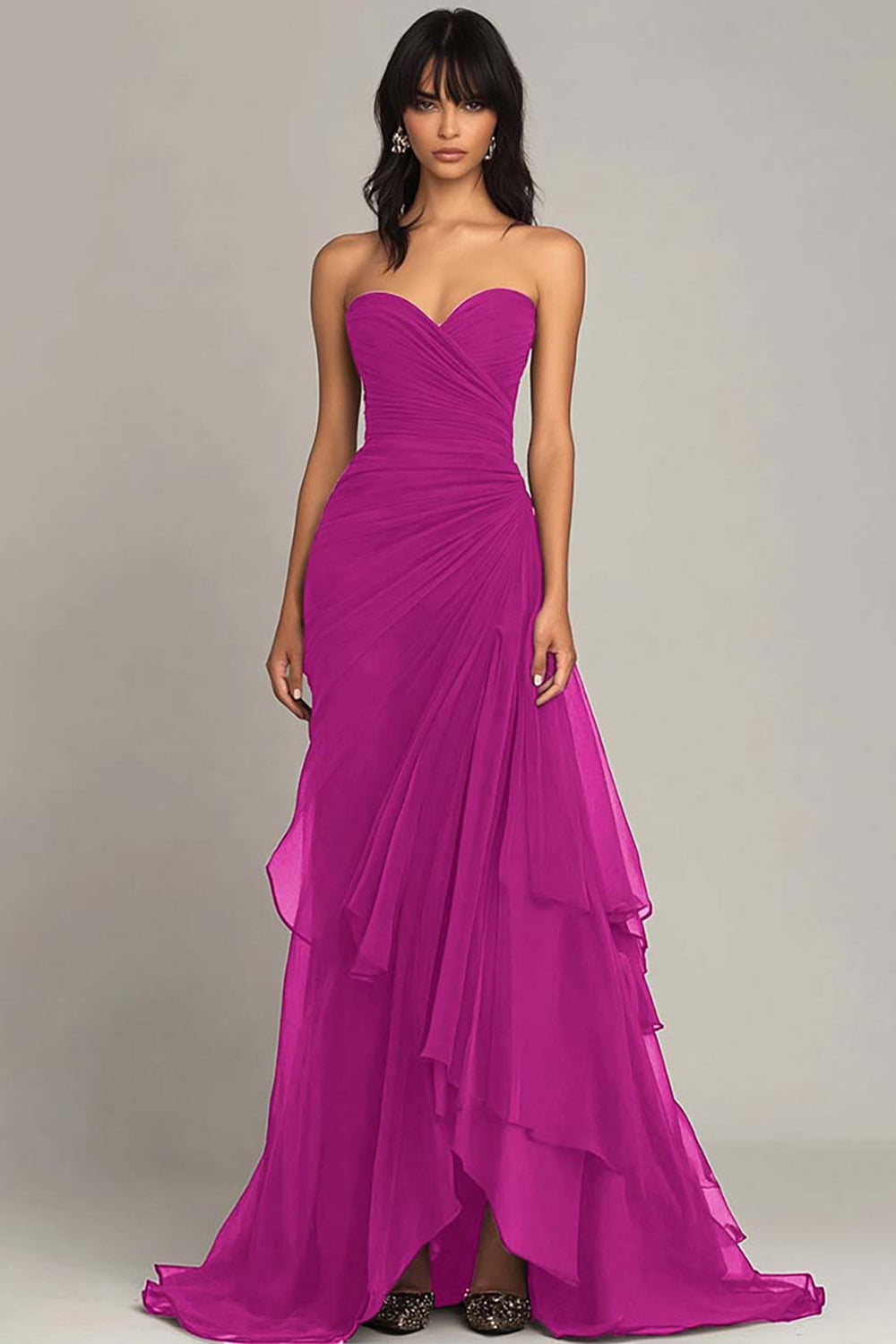 Dark Brown Mermaid Sweetheart Ruched Maxi Formal Dress