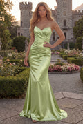 Green Mermaid Strapless Ruched Prom Dress