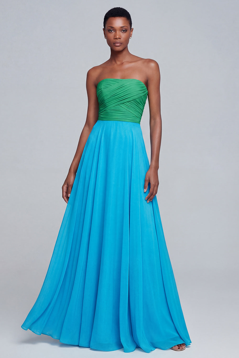 Strapless A Line Pink Ruched Maxi Formal Dress