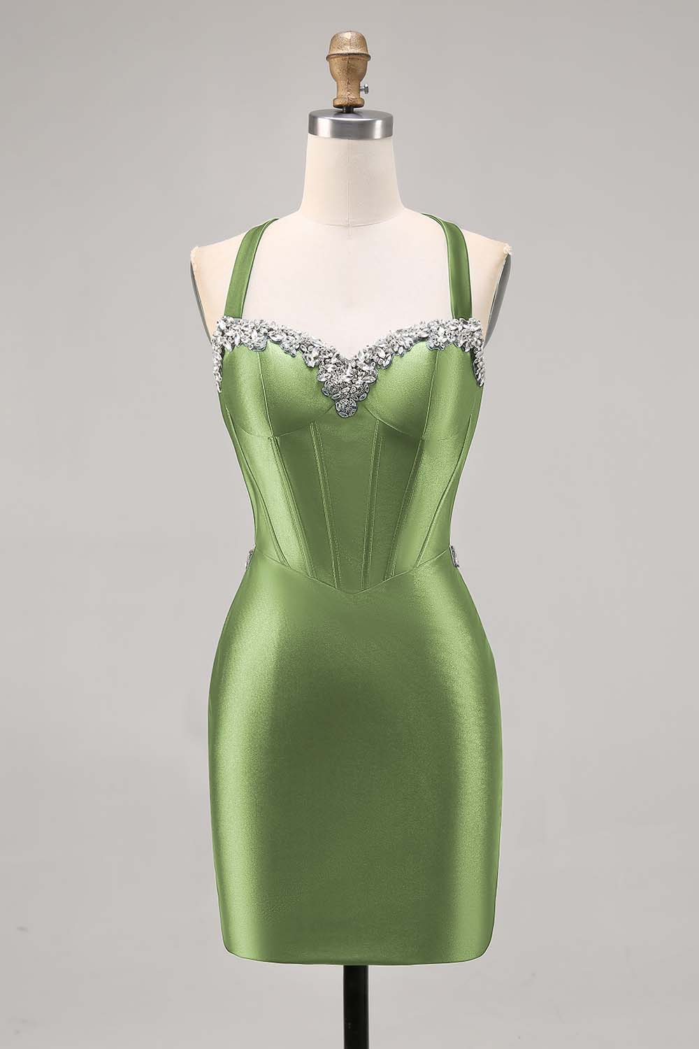 Beaded Corset Dark Green Homecoming Dress