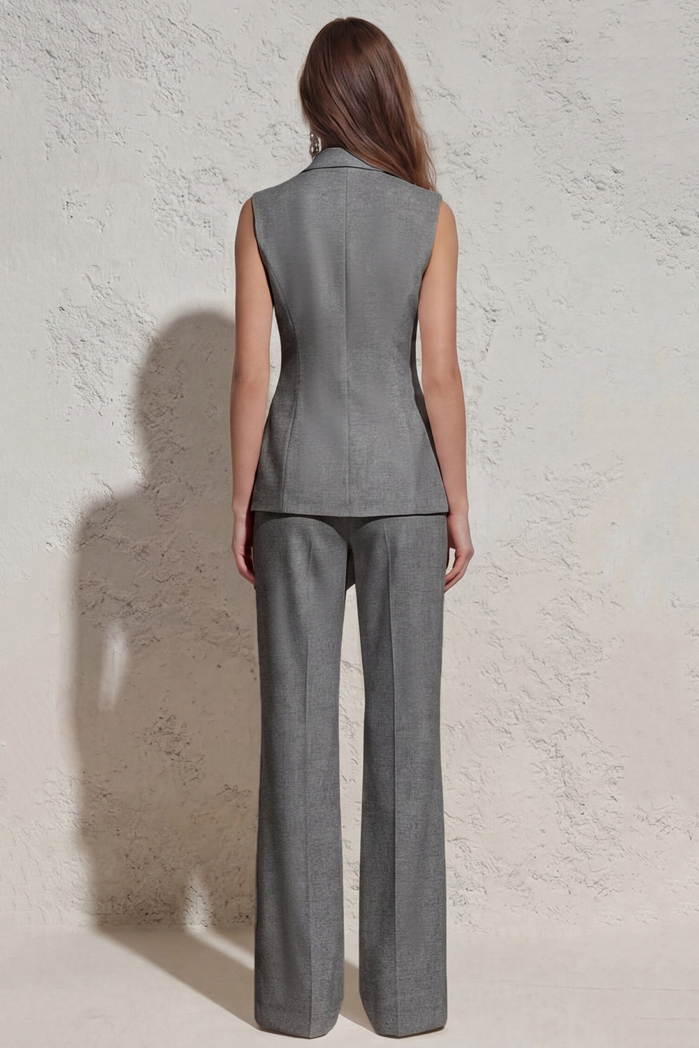 Notched Lapel White Sleeveless Women Suits with Sash
