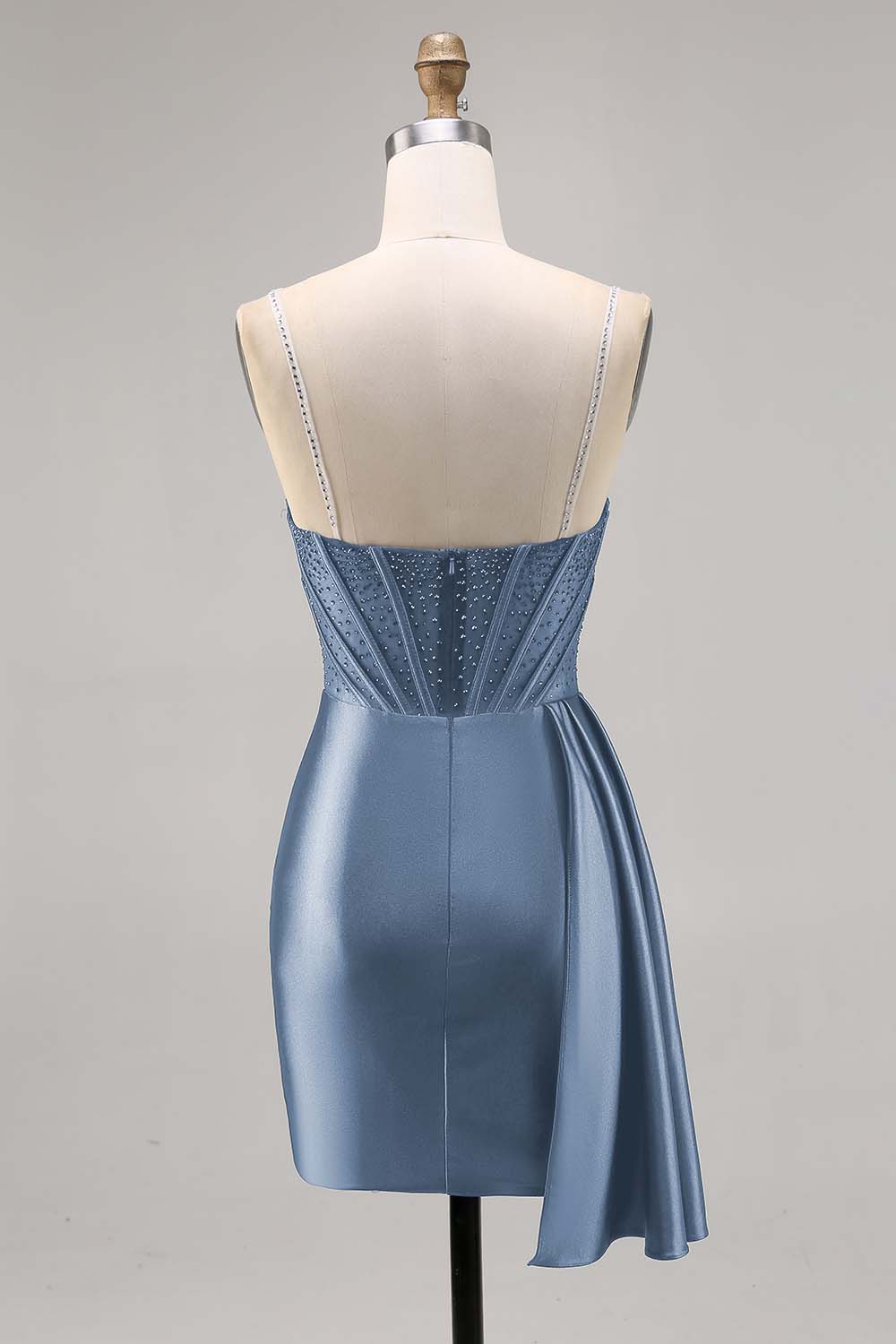 Navy Satin Beaded Corset Homecoming Dress