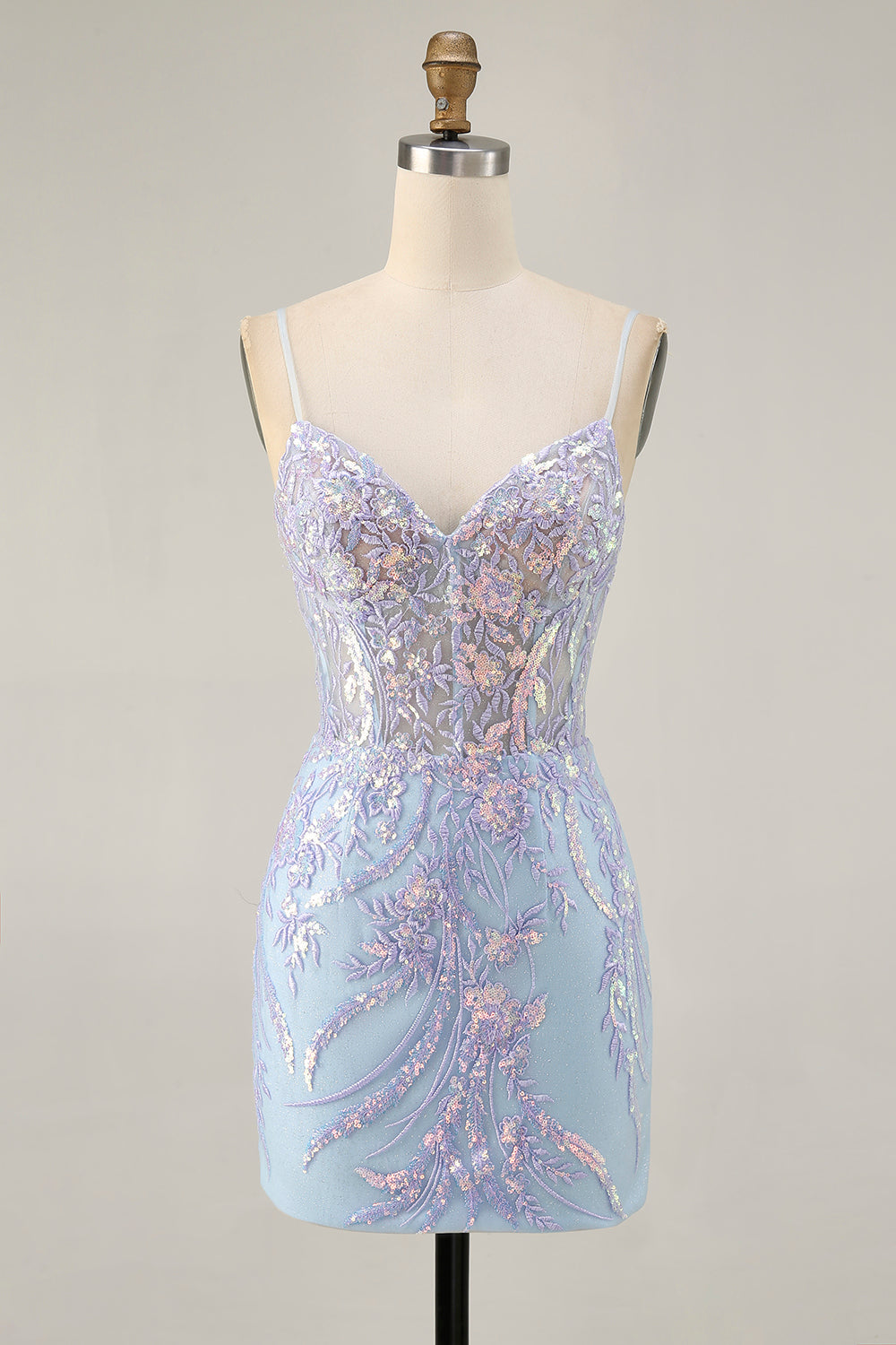 Lilac Corset Sequin Bodycon Homecoming Dress With Appliques