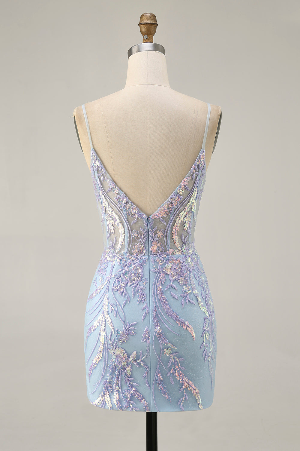 Light Blue Corset Appliqued Bodycon Homecoming Dress with Sequins