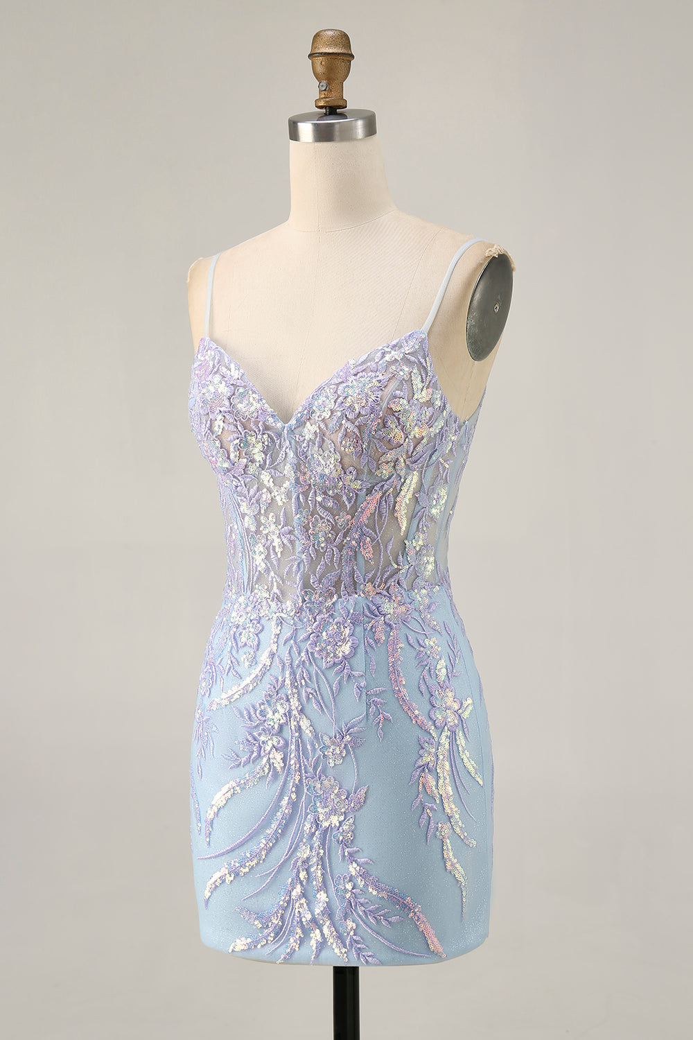 Lilac Corset Sequin Bodycon Homecoming Dress With Appliques