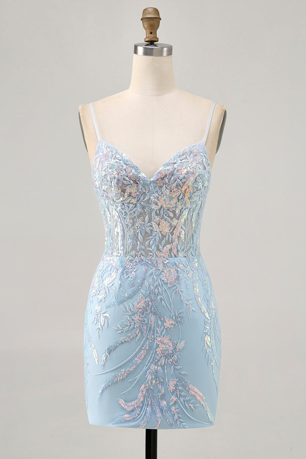Blue Appliqued Bodycon Corset Homecoming Dress with Sequins