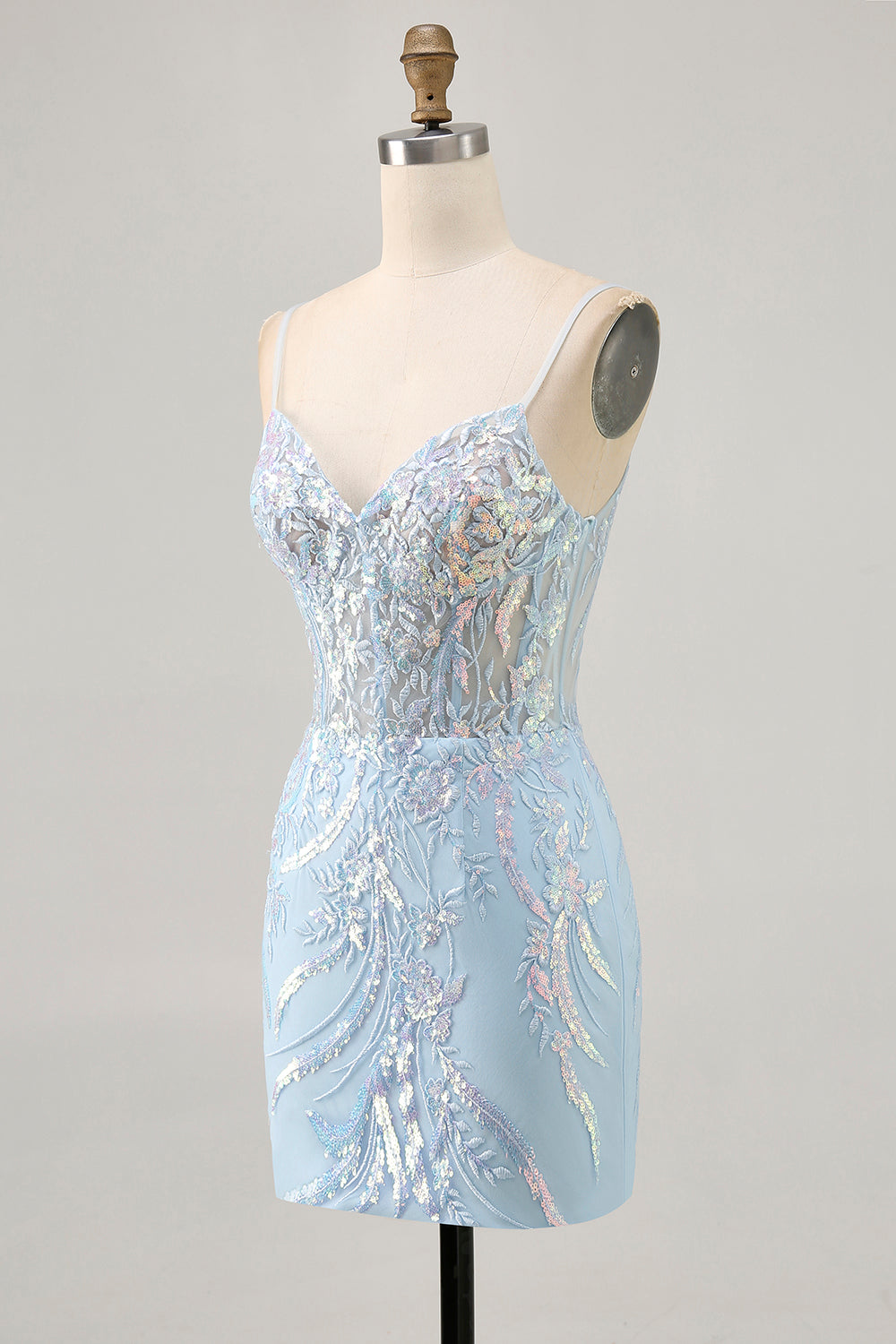 Lilac Corset Sequin Bodycon Homecoming Dress With Appliques