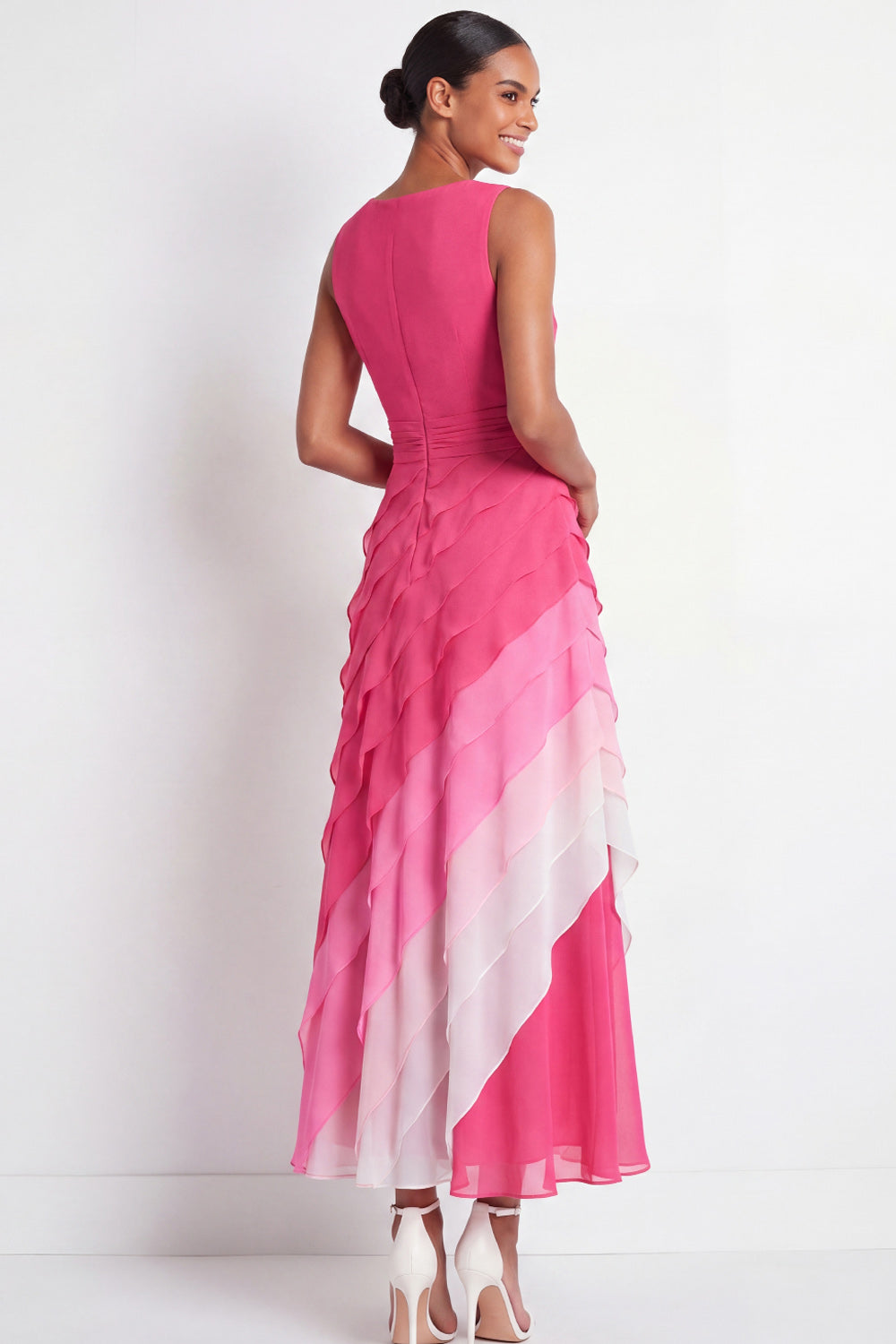 Fuchsia A Line Ruched Maxi Formal Dress with Ruffles