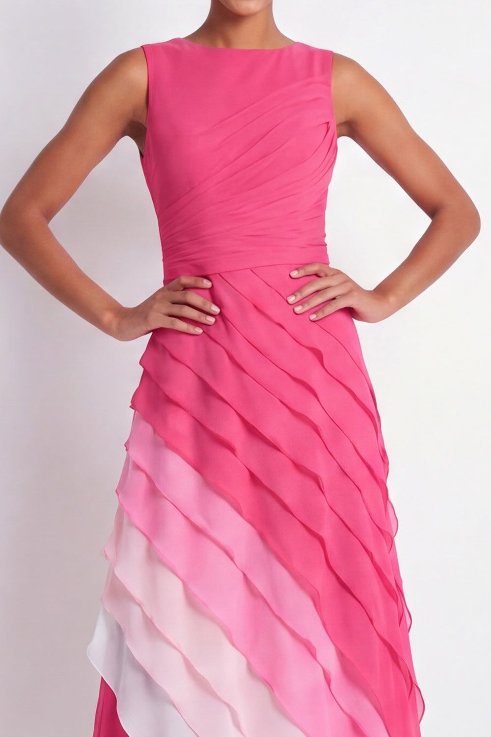 Fuchsia A Line Ruched Maxi Formal Dress with Ruffles