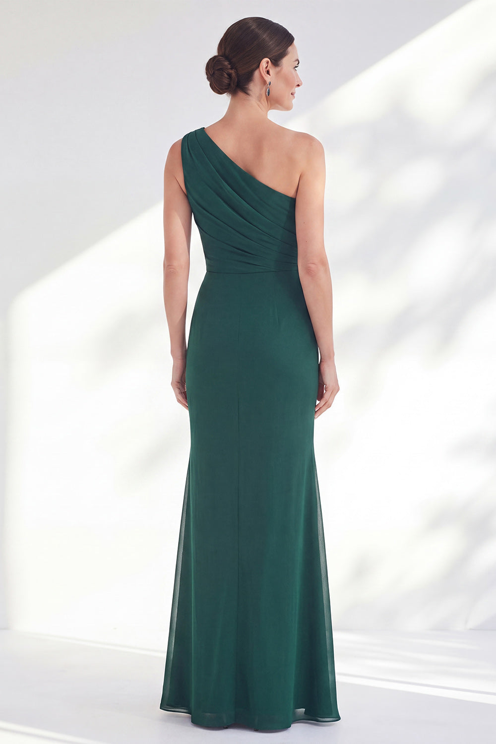 One Shoulder Green Mermaid Ruched Formal Dress