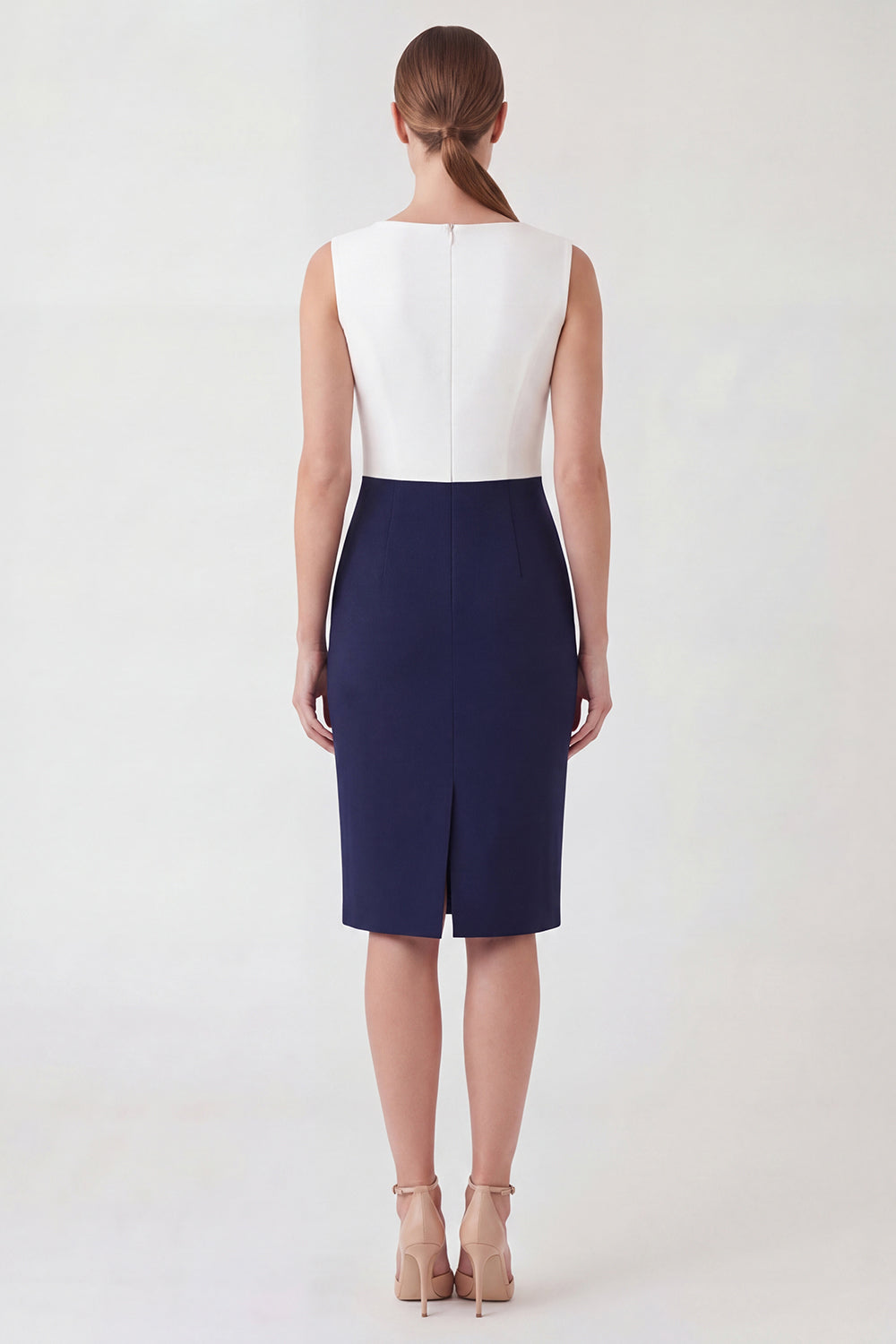 Colorblock Navy Bodycon Midi Work Dress with Slit