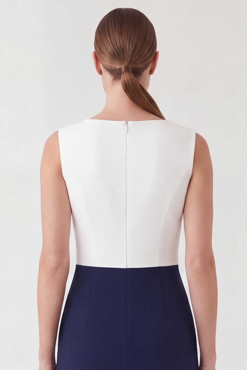 Colorblock Navy Bodycon Midi Work Dress with Slit