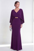 Purple Mermaid Long Sleeve Maxi Mother of the Bride Dress