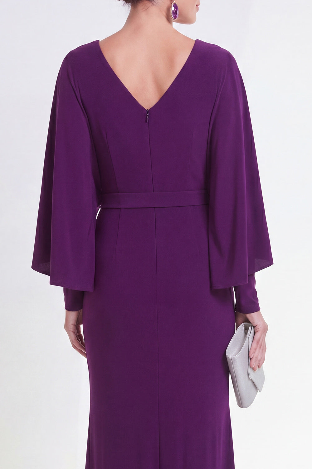 Purple Mermaid Long Sleeve Maxi Mother of the Bride Dress