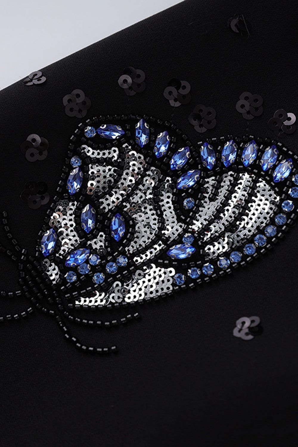 Black Shawl Lapel Beaded Sequin Prom Blazer With 3D Butterfly