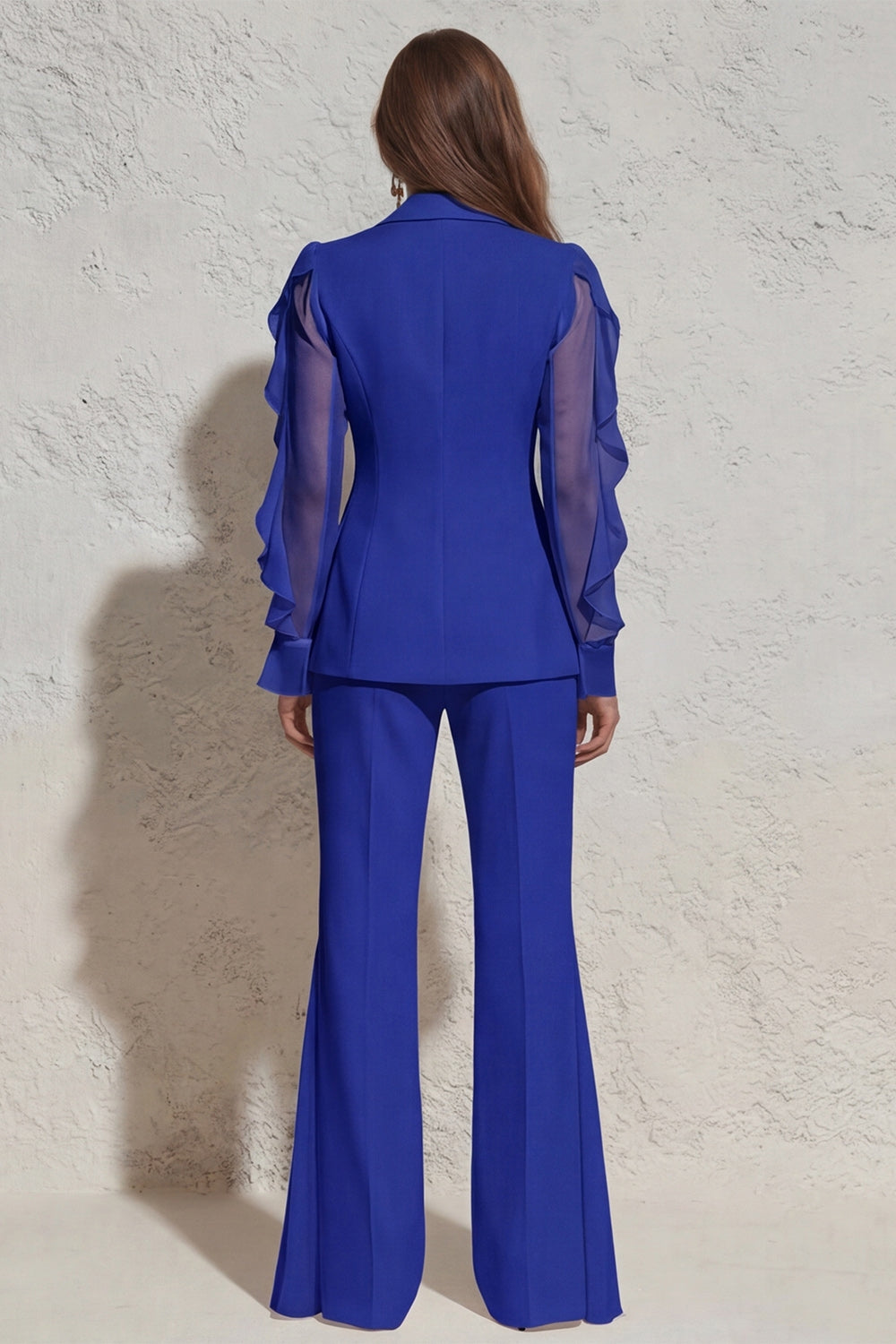 Ruffled Notched Lapel 2 Piece White Women Suits with Pockets