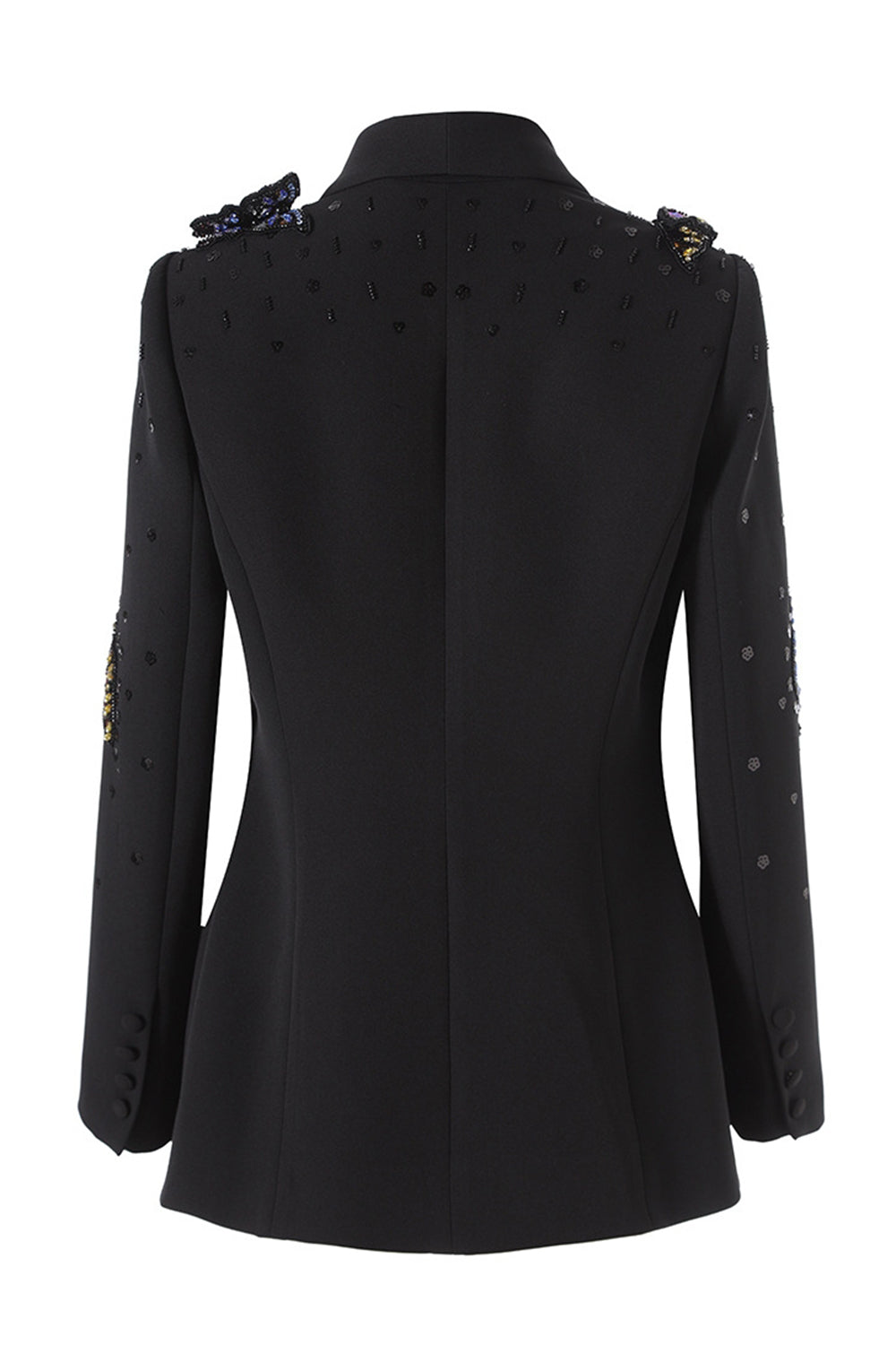 Black Shawl Lapel Beaded Sequin Prom Blazer With 3D Butterfly