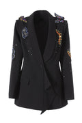 Black Shawl Lapel Beaded Sequin Prom Blazer With 3D Butterfly