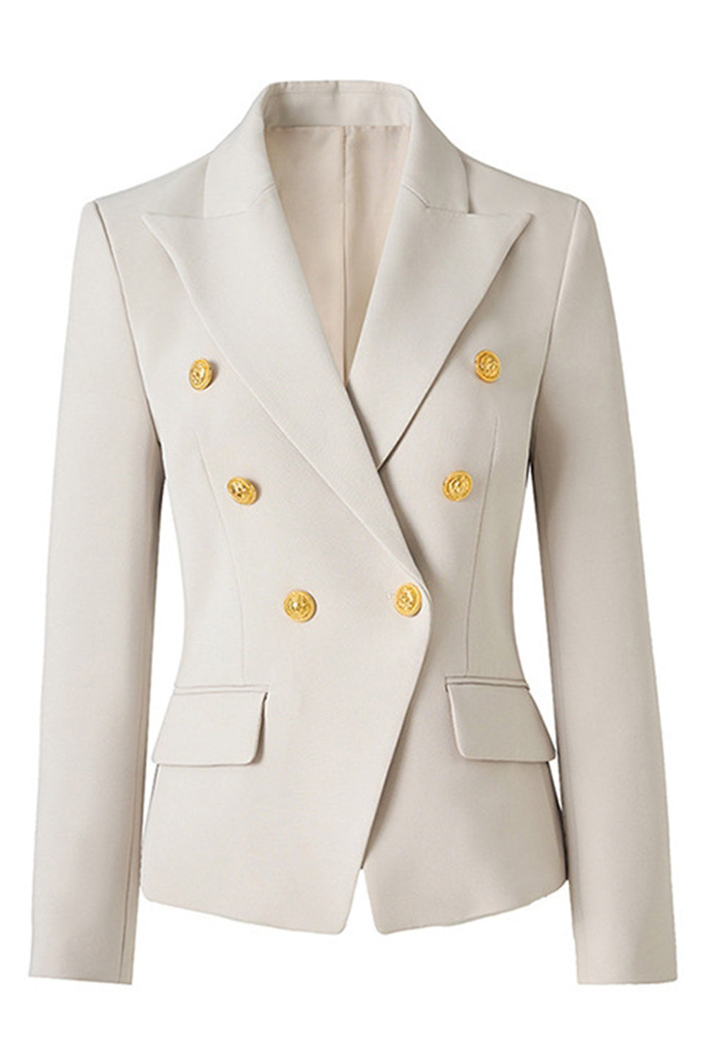 Black Slim Fit Peak Lapel Double Breasted Women Blazer