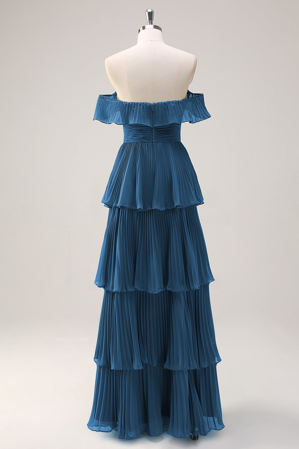 Eucalyptus Tiered A Line Pleated Off the Shoulder Bridesmaid Dress