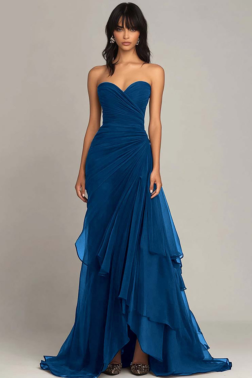 Dark Brown Mermaid Sweetheart Ruched Maxi Formal Dress