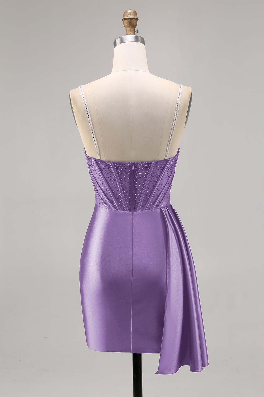 Navy Satin Beaded Corset Homecoming Dress