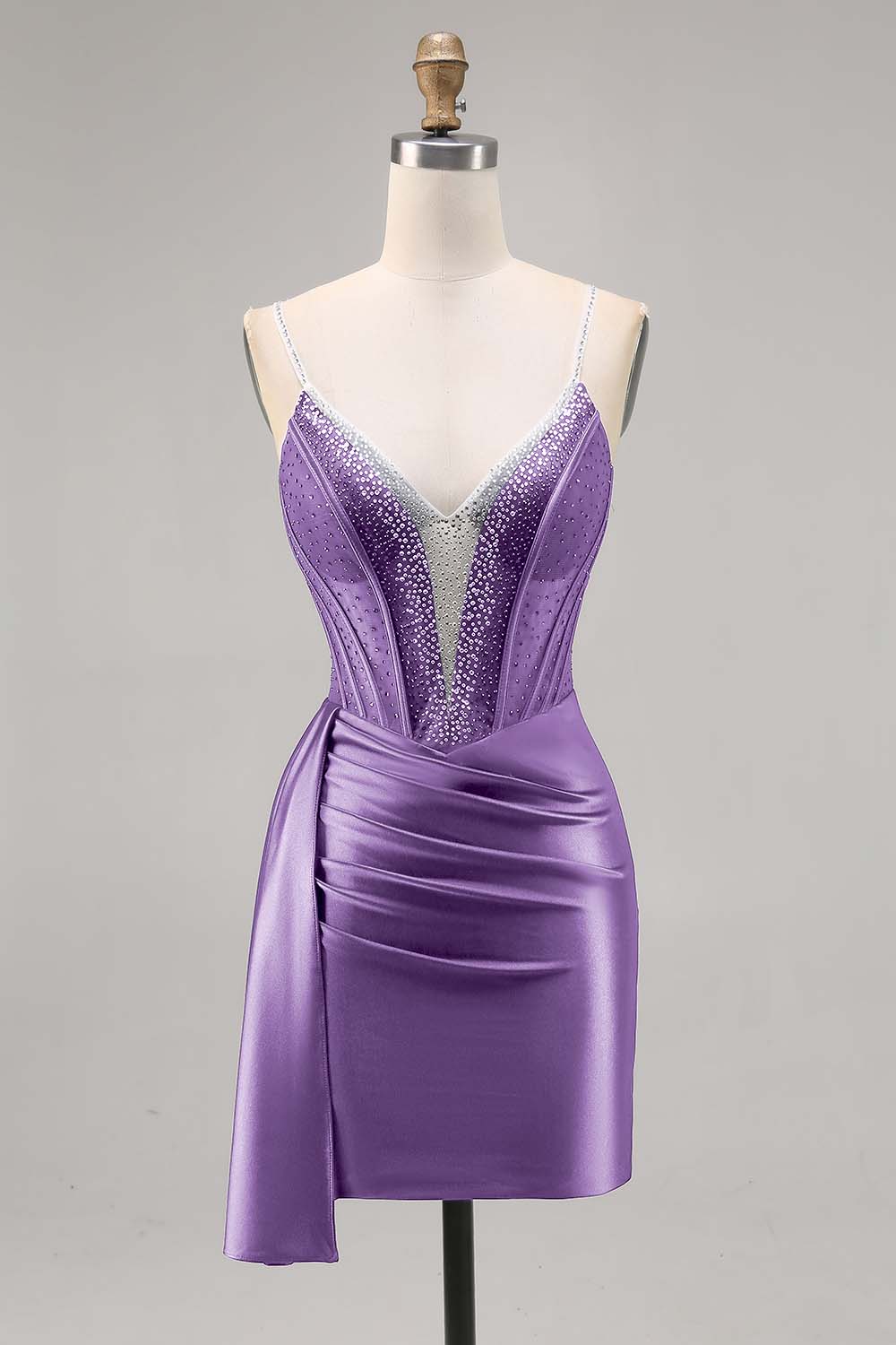 Navy Satin Beaded Corset Homecoming Dress