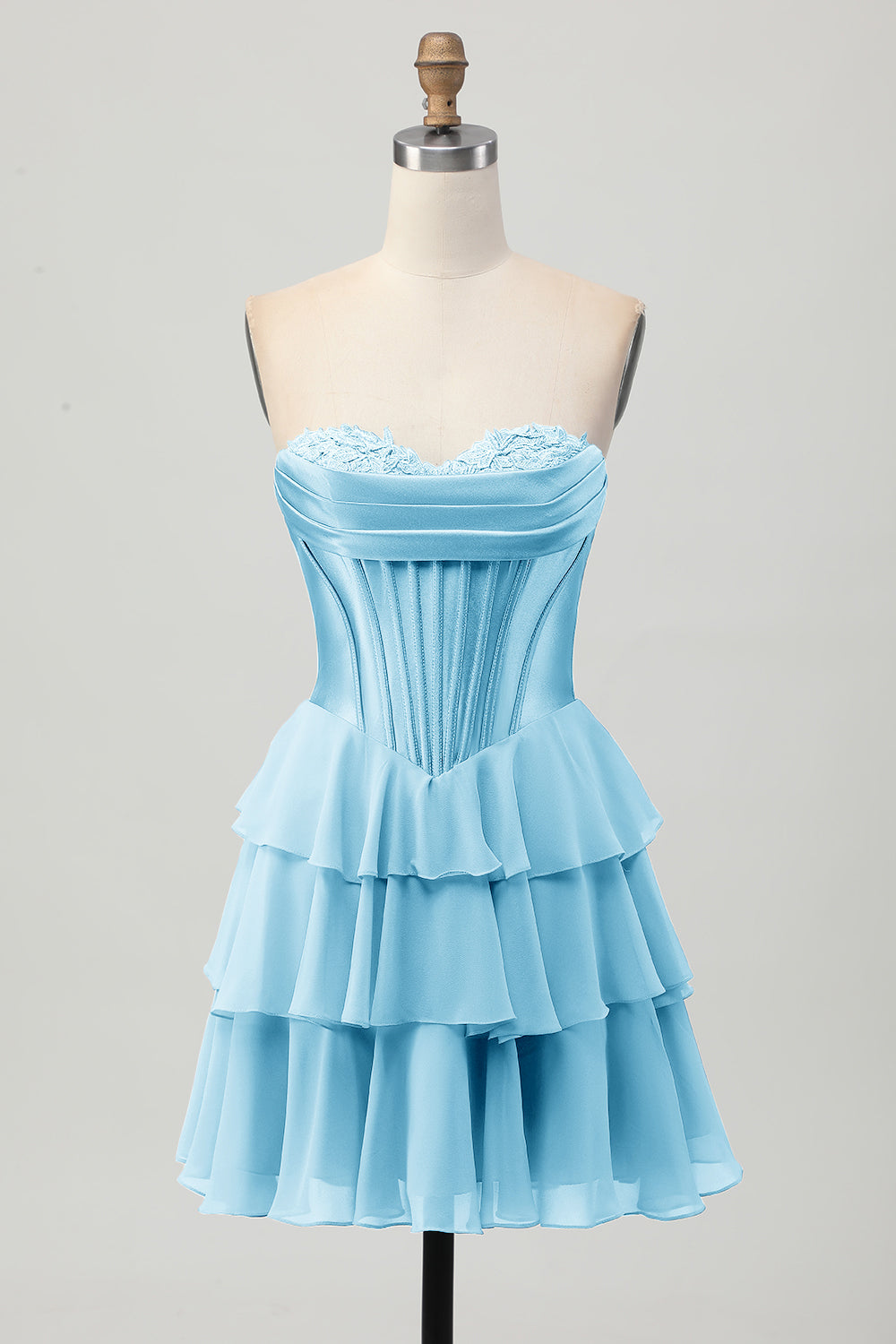 Strapless Corset A Line Tiered Yellow Homecoming Dress