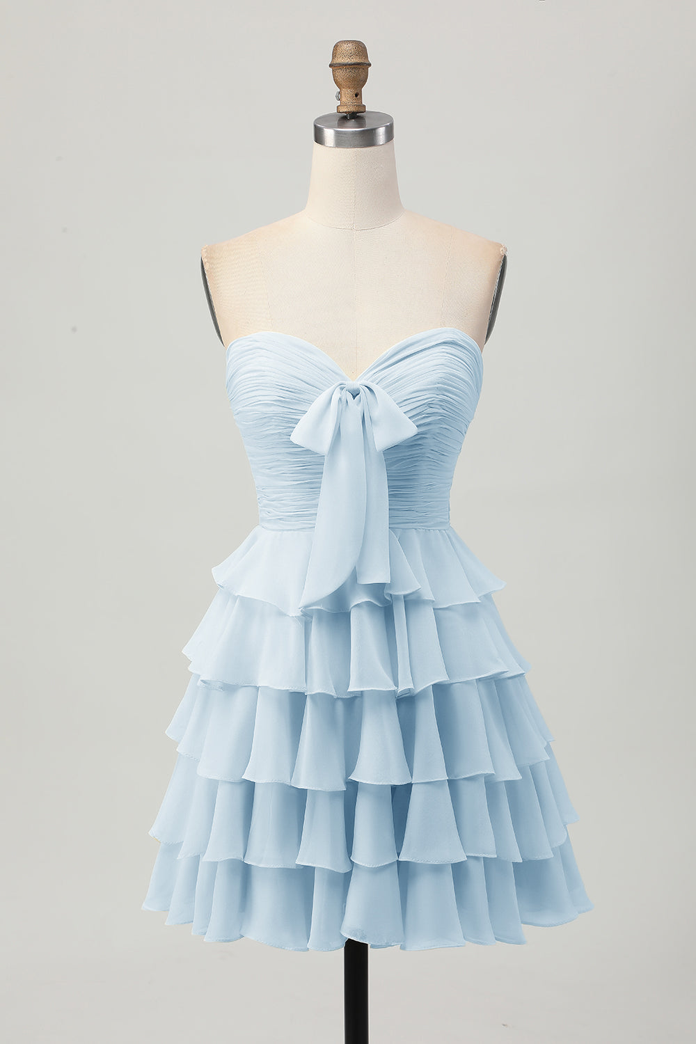 Light Yellow Strapless Tiered Ruffle A-Line Homecoming Dress