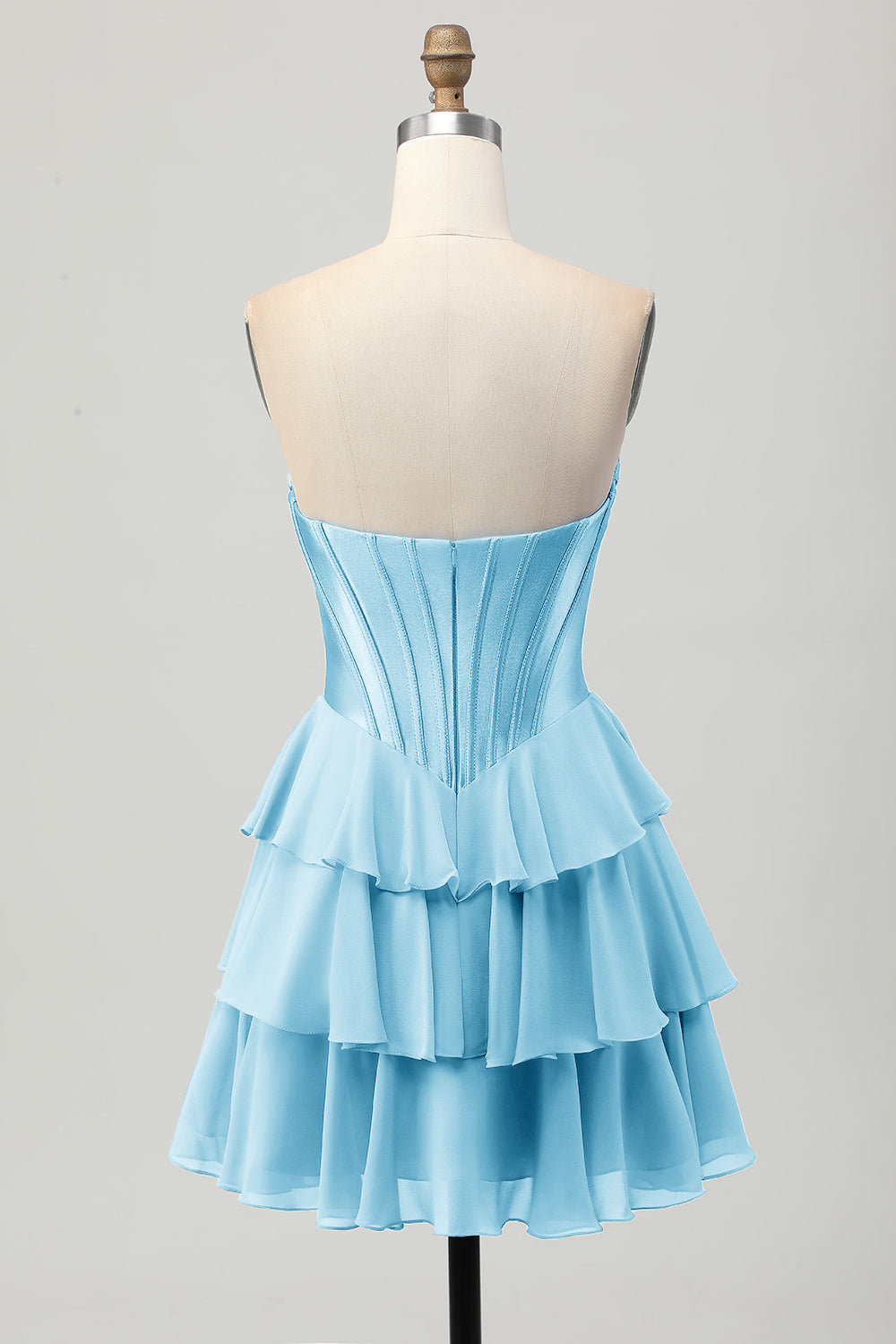 Blue Corset Strapless Tiered A Line Homecoming Dress