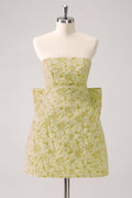 Light Yellow Strapless Floral A Line Homecoming Dress With Bow