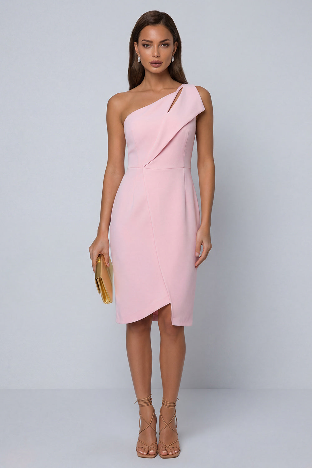 Black One Shoulder Cut Out Work Dress with Slit