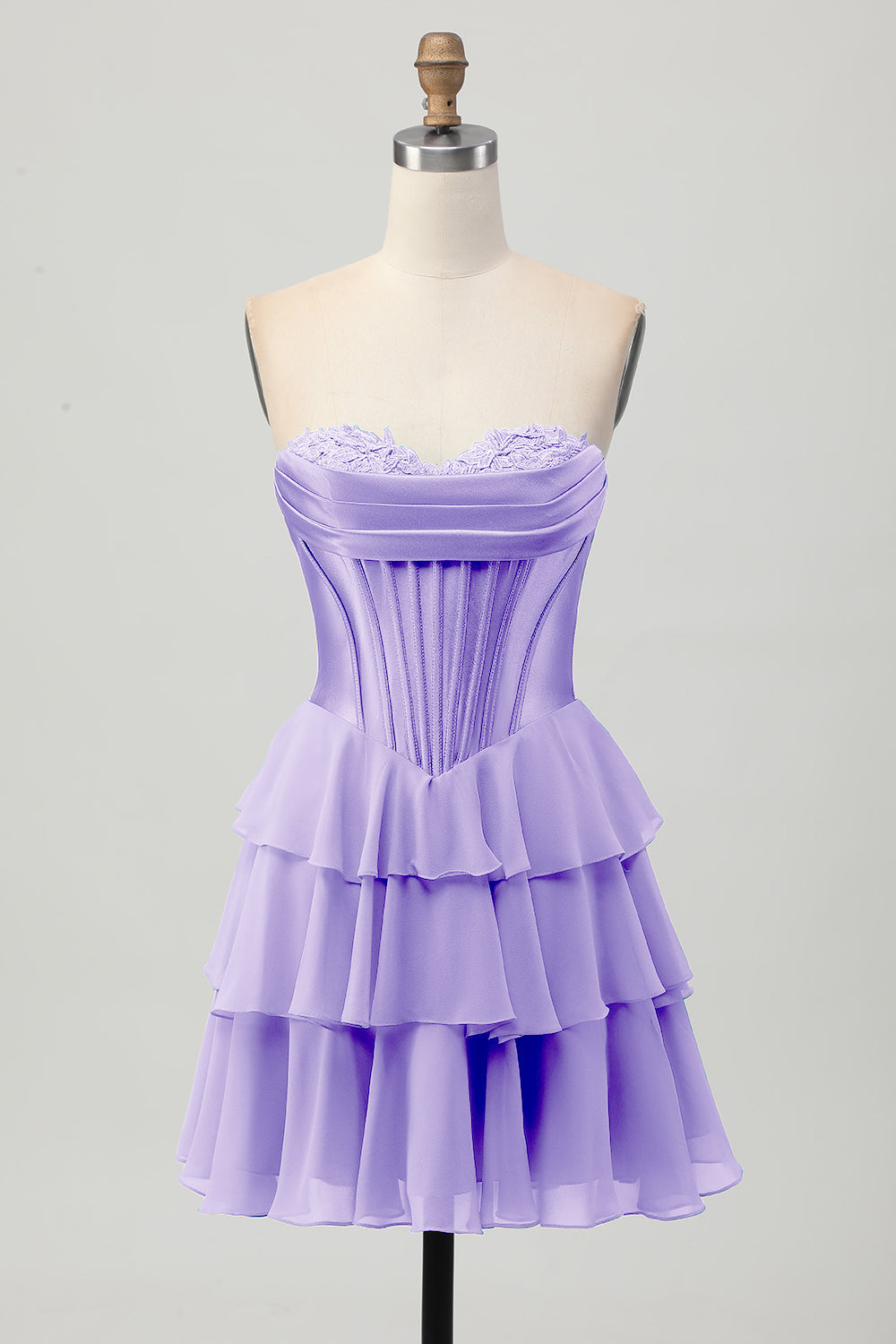 Blue Corset Strapless Tiered A Line Homecoming Dress