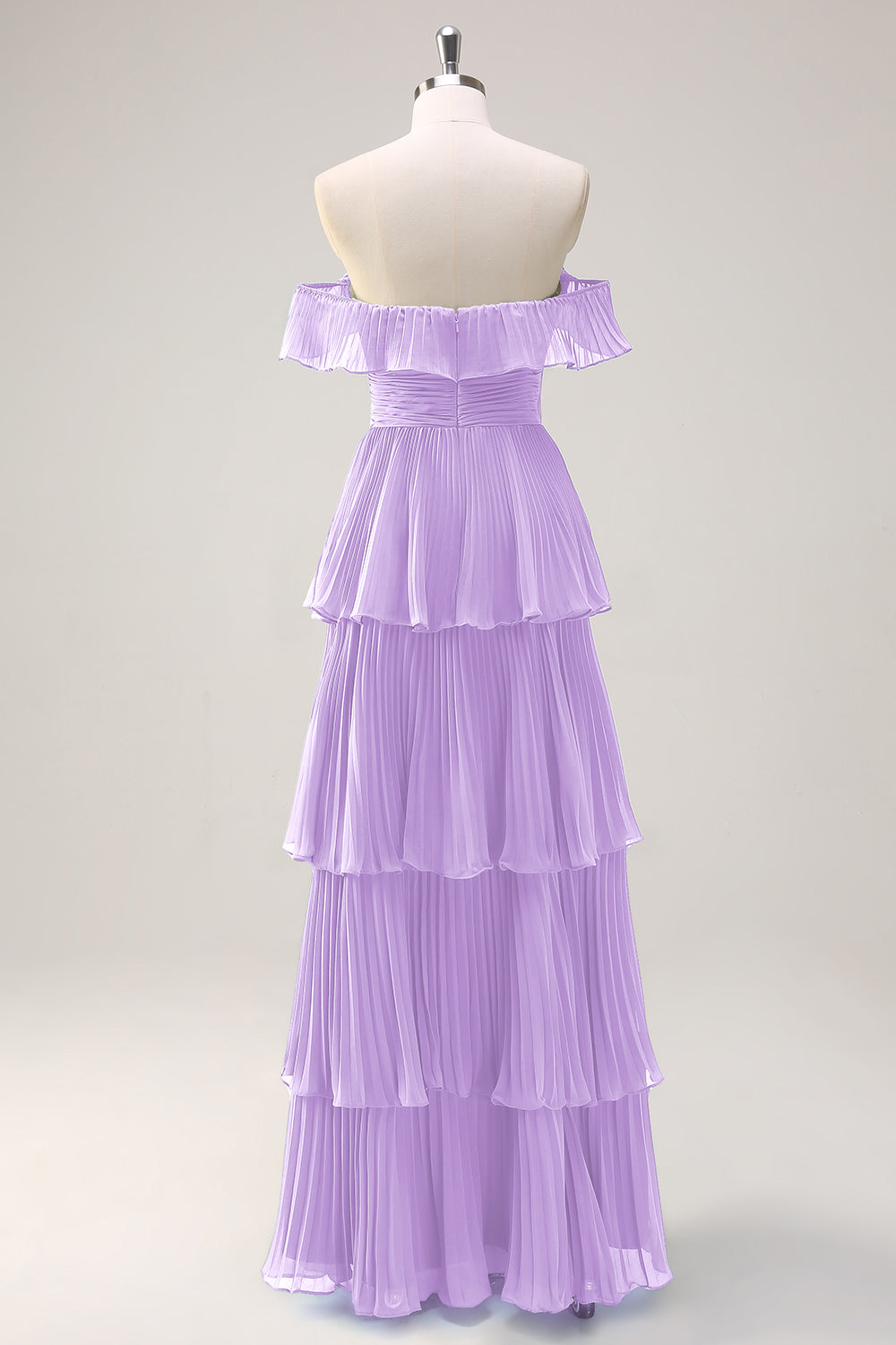 Eucalyptus Tiered A Line Pleated Off the Shoulder Bridesmaid Dress