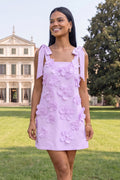 A-Line Lilac Floral Homecoming Dress with Sash