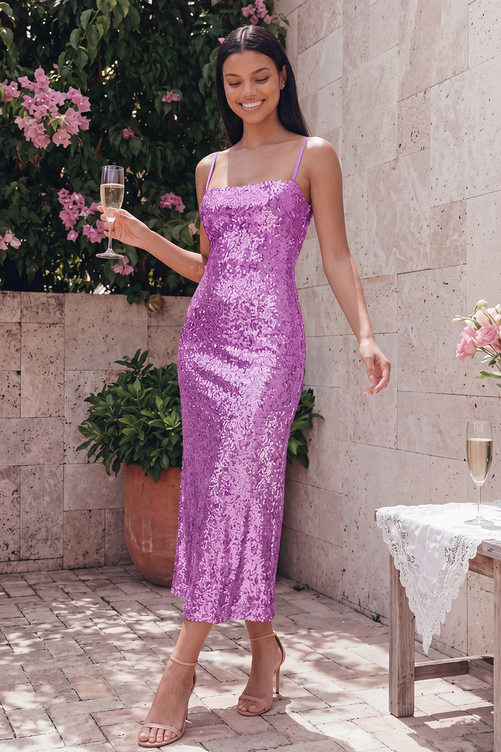 Sparkly Gold A Line Midi Wedding Guest Dress
