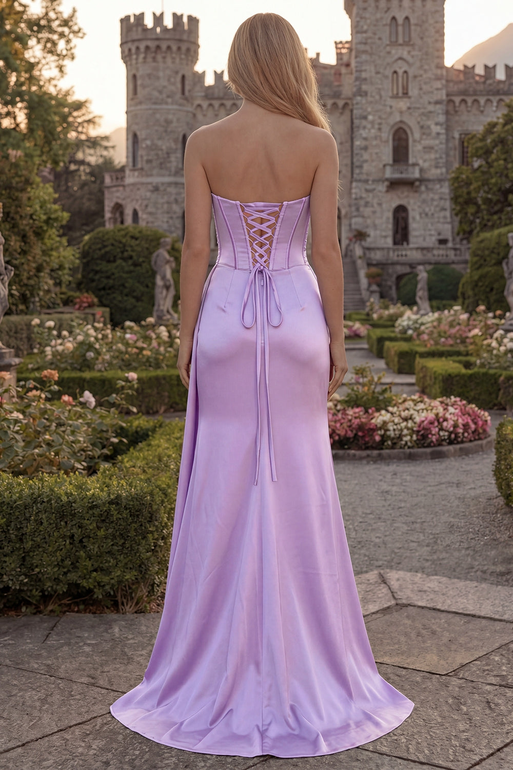 Strapless Corset Mermaid Burgundy Appliqued Prom Dress