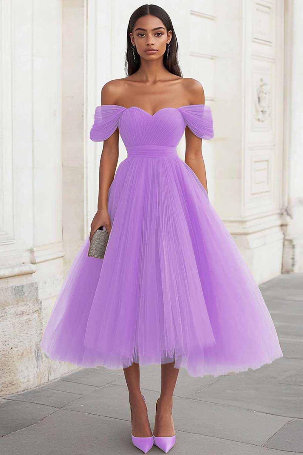 Yellow Off The Shoulder A Line Tulle Wedding Guest Dress