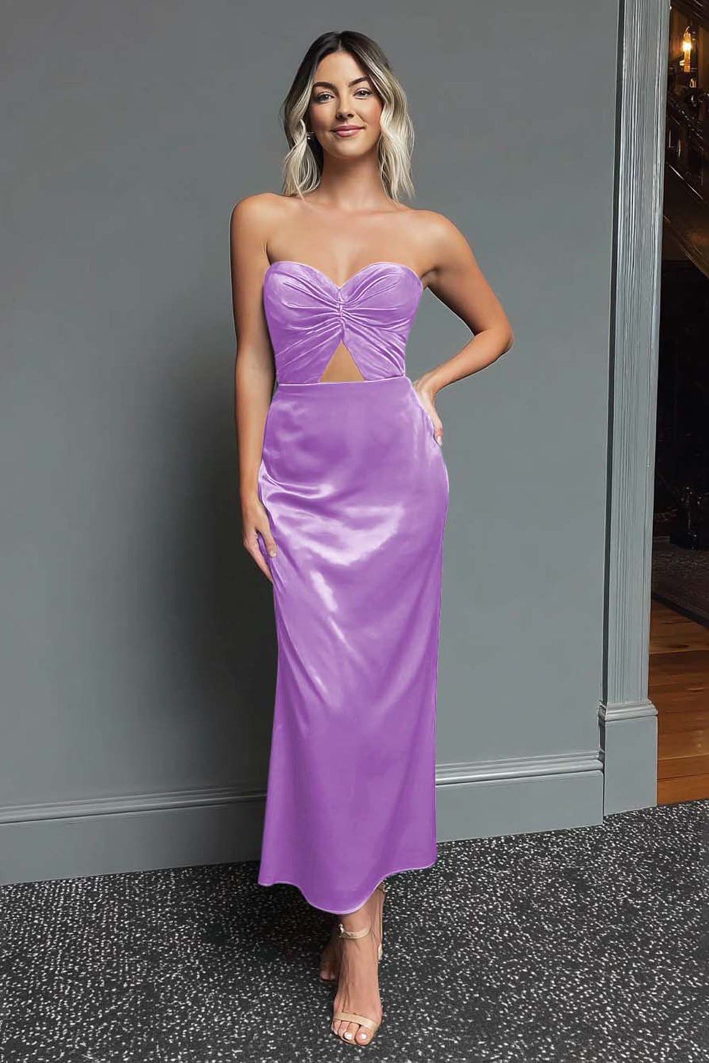 Dark Green Sheath Strapless Cut Out Ankle Length Formal Dress