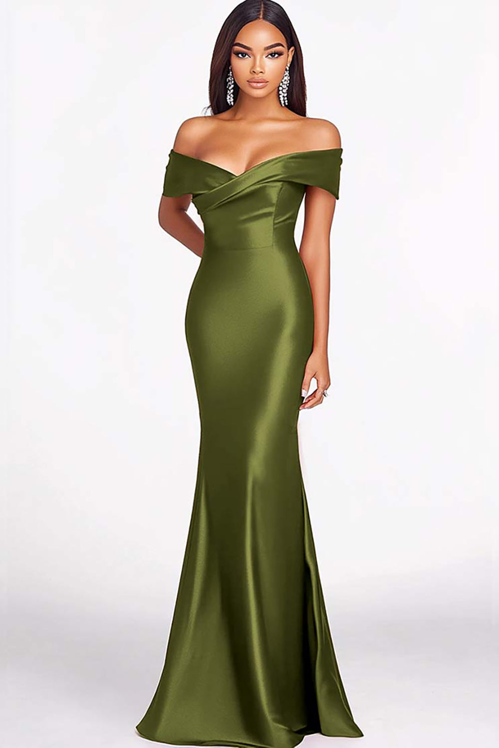 Red Mermaid Off The Shoulder Satin Formal Dress