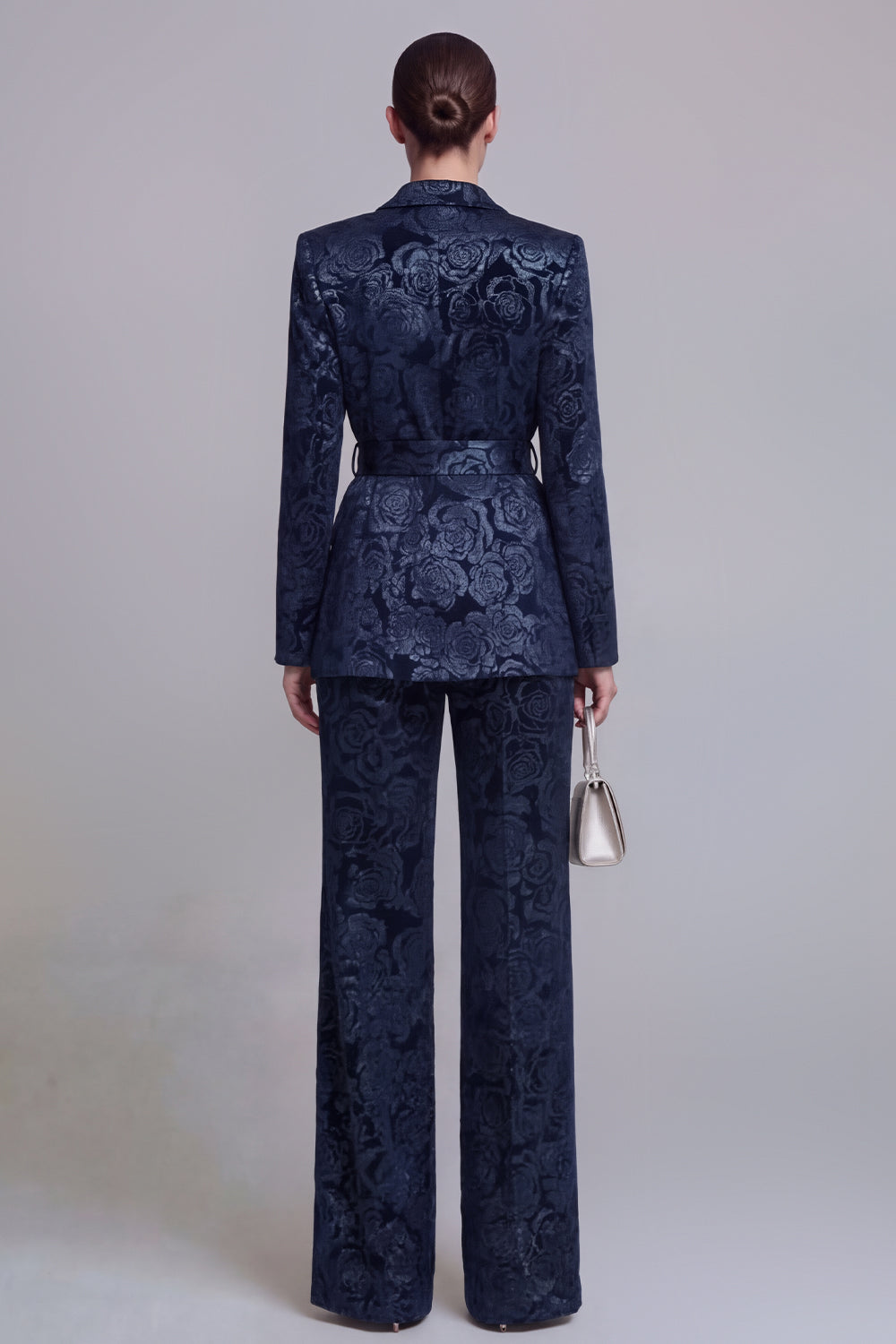 Jacquard Dark Green Notched Lapel 2 Piece Women Suits with Belt