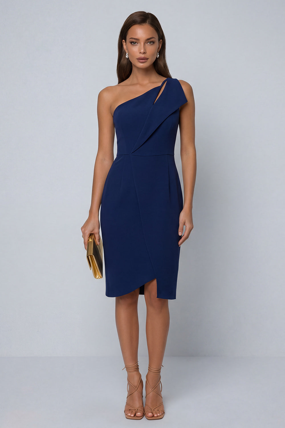 Black One Shoulder Cut Out Work Dress with Slit