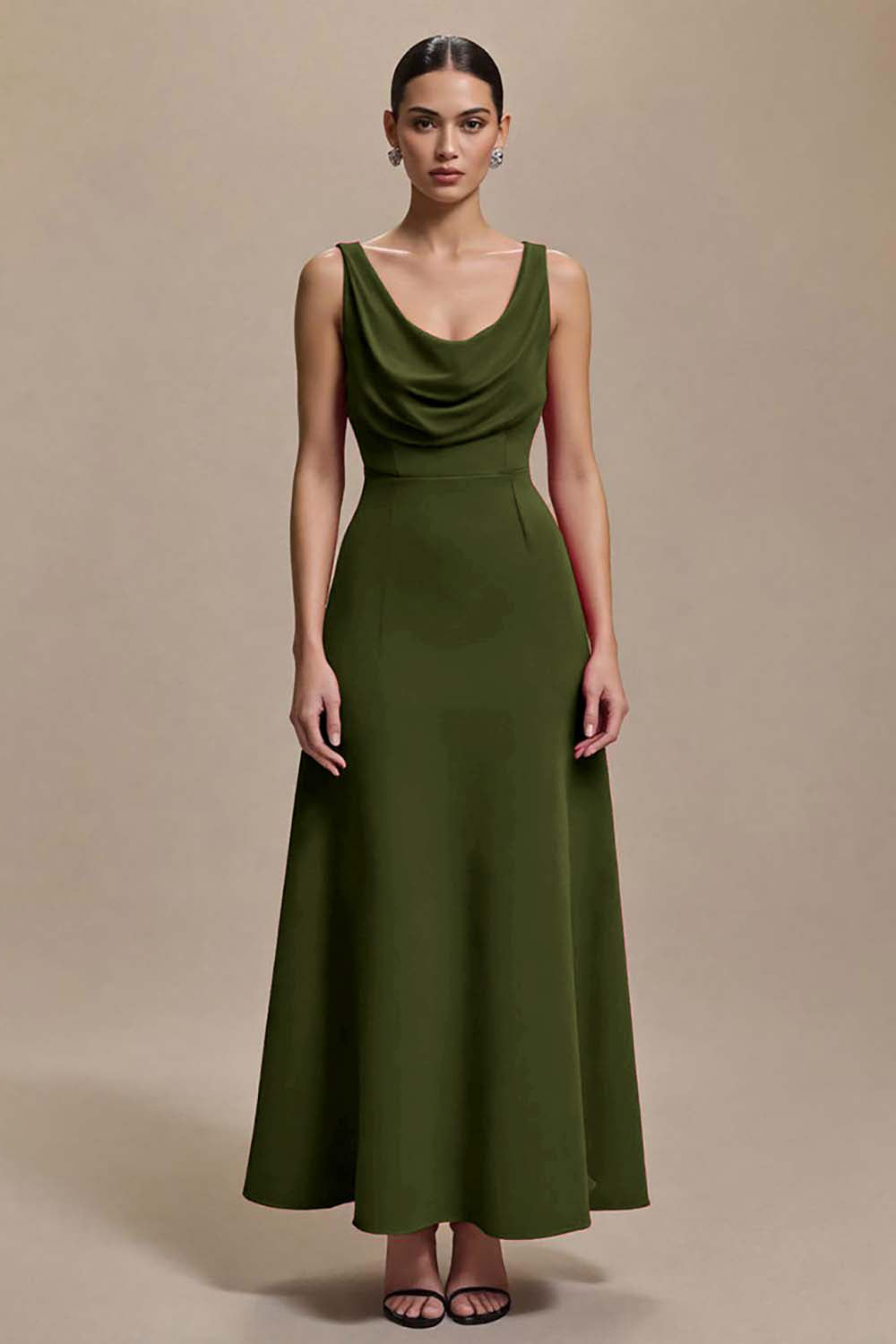 Red A-Line Cowl Neck Long Formal Dress