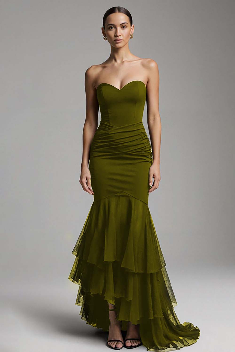 Black Strapless Mermaid Formal Dress With Ruffles
