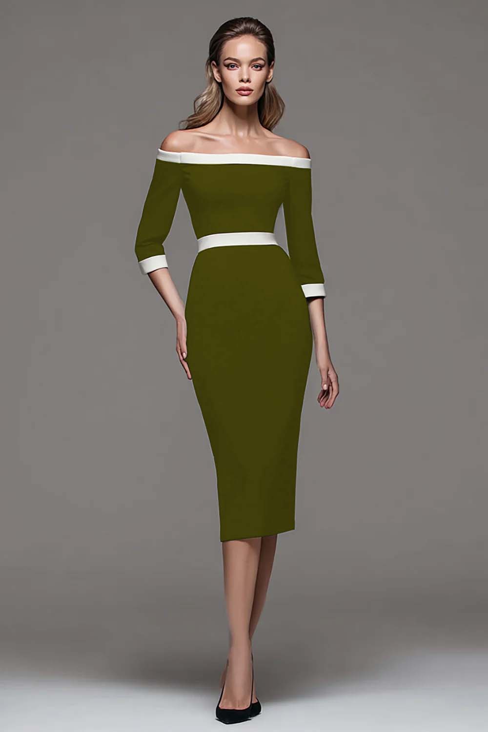 Off The Shoulder Black and White Pencil Work Dress